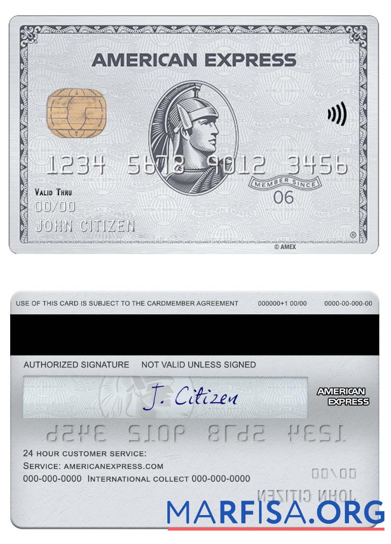 Blank USA NAB bank amex platinum card sample